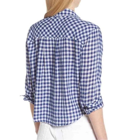 Rails Women's Blue Gingham Val Linen Blend Tie Front
Blouse Size XS Long Sleeve - Picture 5 of 15